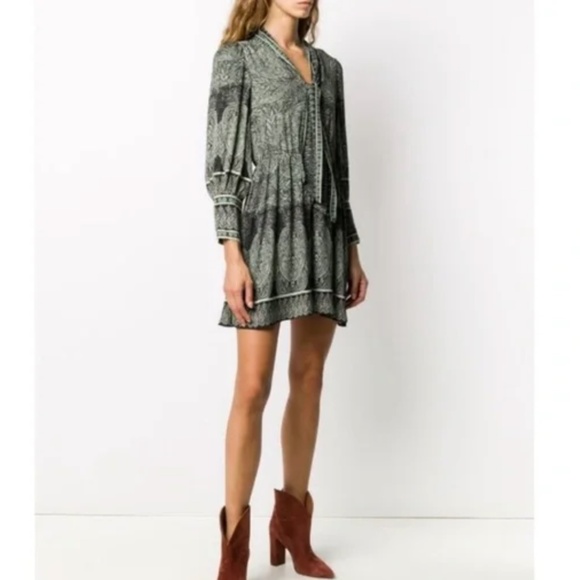 NWT $395 Alice + Olivia Tanisha Tie-Neck Mini Dress in Green Paisley - size 0! - Picture 4 of 11